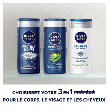 Gel Douche Homme Corps Visage Cheveux Peau Sensible Sensitive 3 en 1 NIVEA