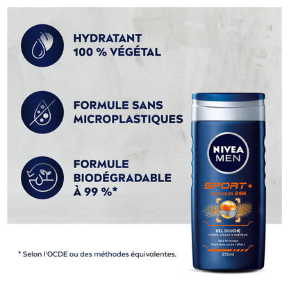 Gel Douche Homme Corps Cheveux Visage Sport Fraîcheur Minéraux NIVEA