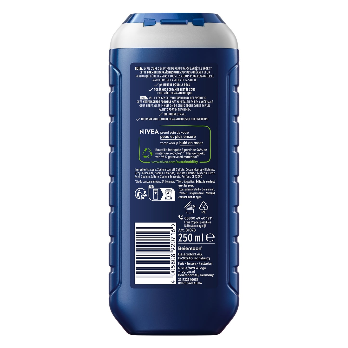 Gel Douche Homme Corps Cheveux Visage Sport Fraîcheur Minéraux NIVEA