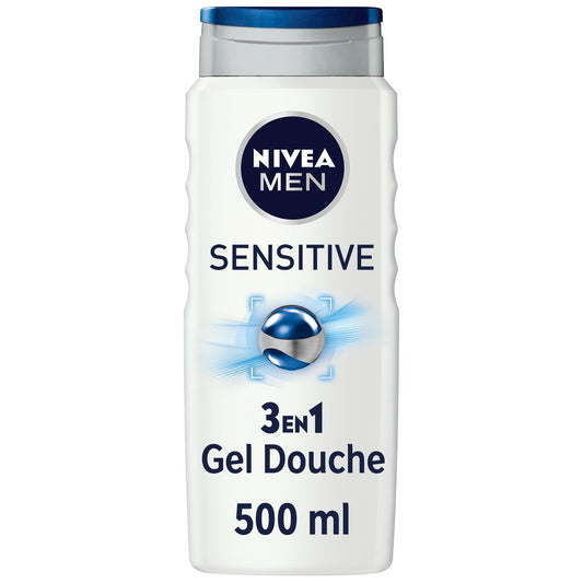 Gel Douche Homme Corps Visage Cheveux Peau Sensible Sensitive 3 en 1 NIVEA le flacon de 500mL