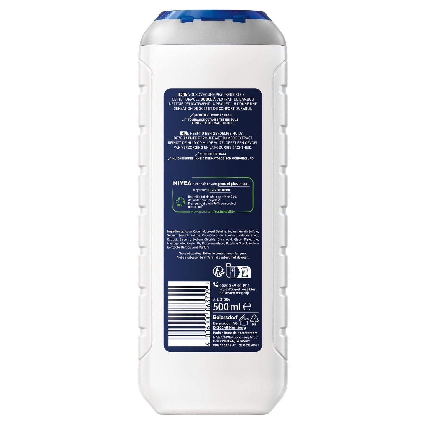 Gel Douche Homme Corps Visage Cheveux Peau Sensible Sensitive 3 en 1 NIVEA