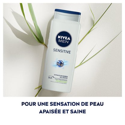 Gel Douche Homme Corps Visage Cheveux Peau Sensible Sensitive 3 en 1 NIVEA