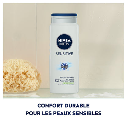 Gel Douche Homme Corps Visage Cheveux Peau Sensible Sensitive 3 en 1 NIVEA