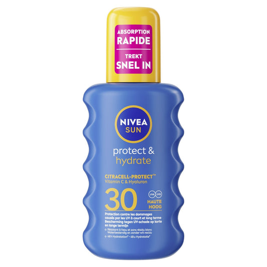 Crème Solaire Lait Corps Spf 30 Hydratant 48h Résistant A l'Eau Protect et Hydrate Sun NIVEA le spray de 200mL