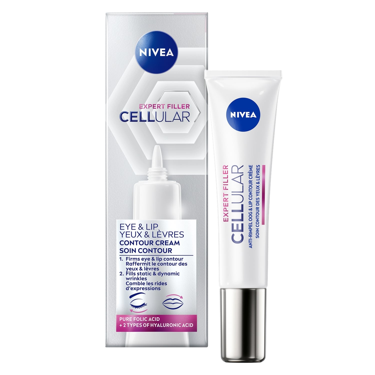 Crème Visage Contours Yeux et Lèvres Anti-âge Acide Hyaluronique Pur Cellular Expert Filler NIVEA 