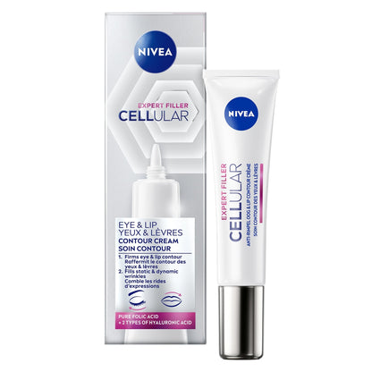 Crème Visage Contours Yeux et Lèvres Anti-âge Acide Hyaluronique Pur Cellular Expert Filler NIVEA 
