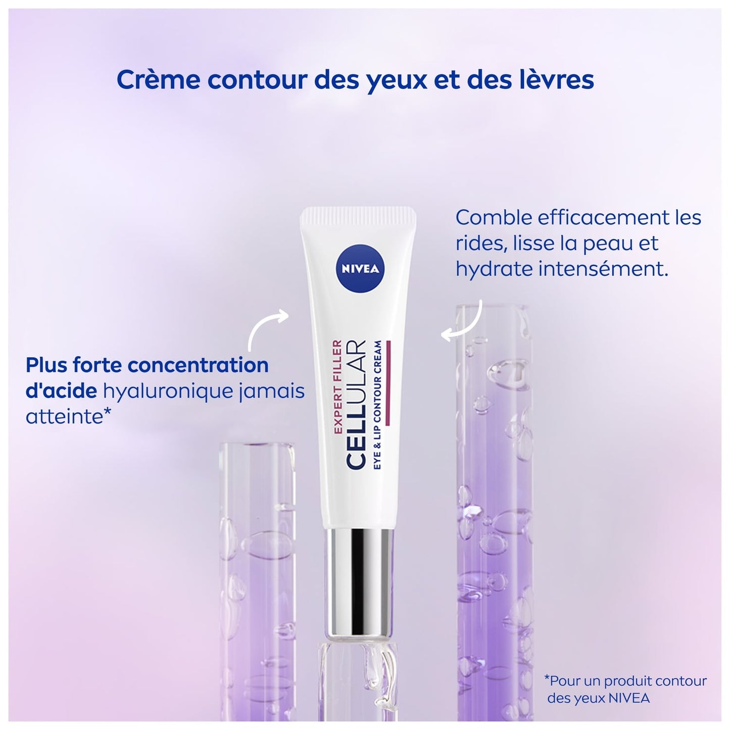 Crème Visage Contours Yeux et Lèvres Anti-âge Acide Hyaluronique Pur Cellular Expert Filler NIVEA 