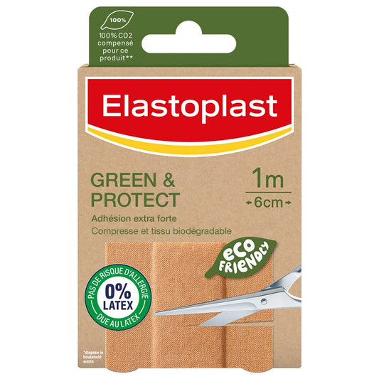 Pansements Green & Protect Adhésif Textile Durable à Découper ELASTOPLAST la boîte de 10 bandes de 10 cm x 6 cm