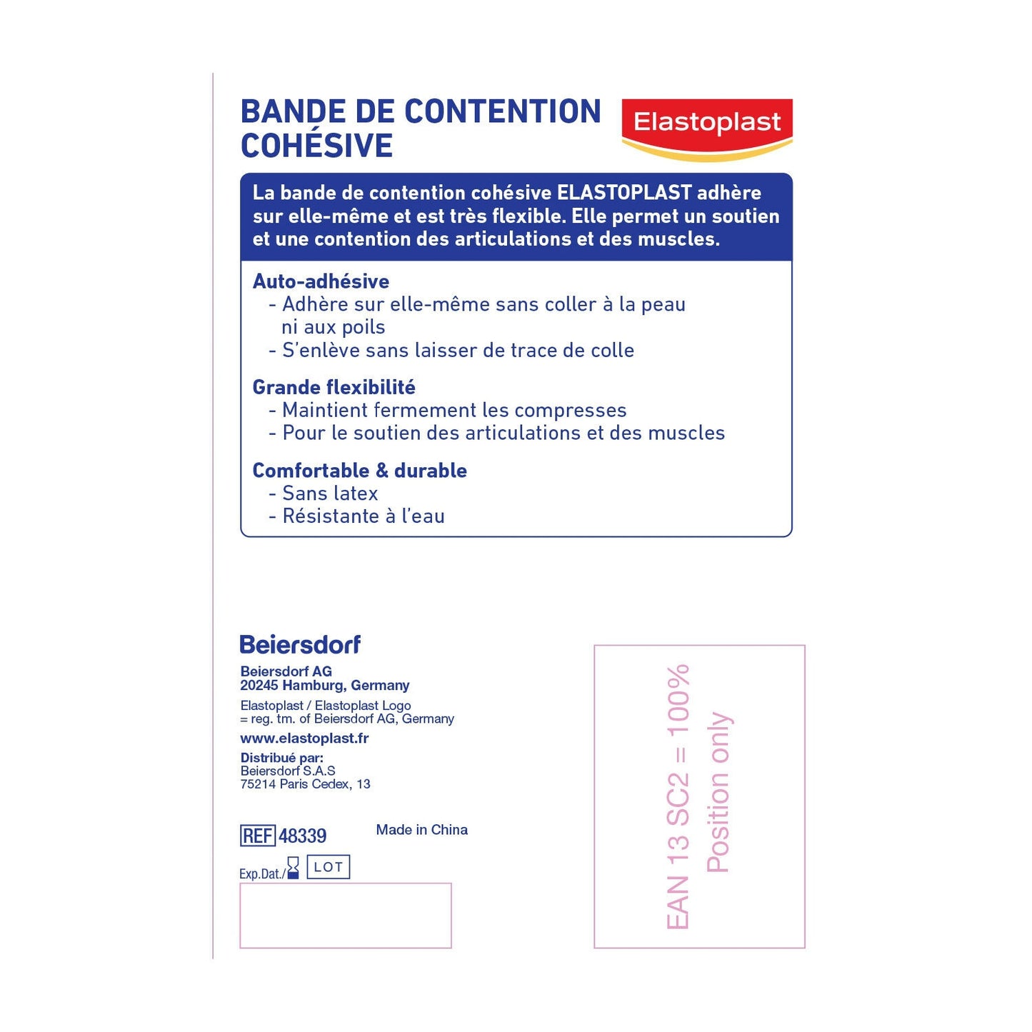 Bande Cohésive Couleur Chair Maintien des Pansements et Articulations Auto-qdhésive Sans Latex 10 cmx3,5 m ELASTOPLAST 