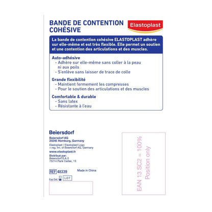 Bande Cohésive Couleur Chair Maintien des Pansements et Articulations Auto-qdhésive Sans Latex 10 cmx3,5 m ELASTOPLAST 