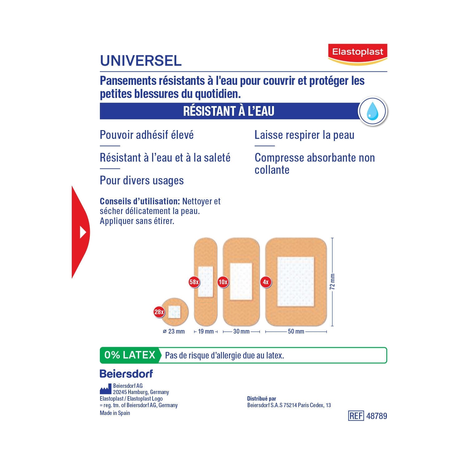 Pansements Résistant à l'Eau Protège et Couvre Les Petites Blessures Universel Sans Latex ELASTOPLAST 