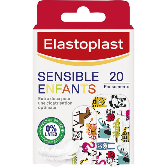 Pansements Sensibles Enfants Motifs Animaux Hypoallergéniques ELASTOPLAST la boîte de 20 pansements