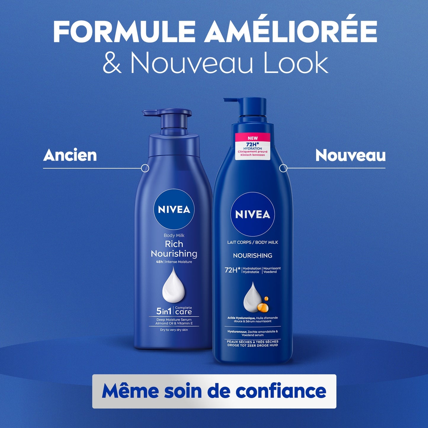 Lait Corps Peau Sèche et Très Sèche Hydratation 72h Huile d'Amande Douce NIVEA 