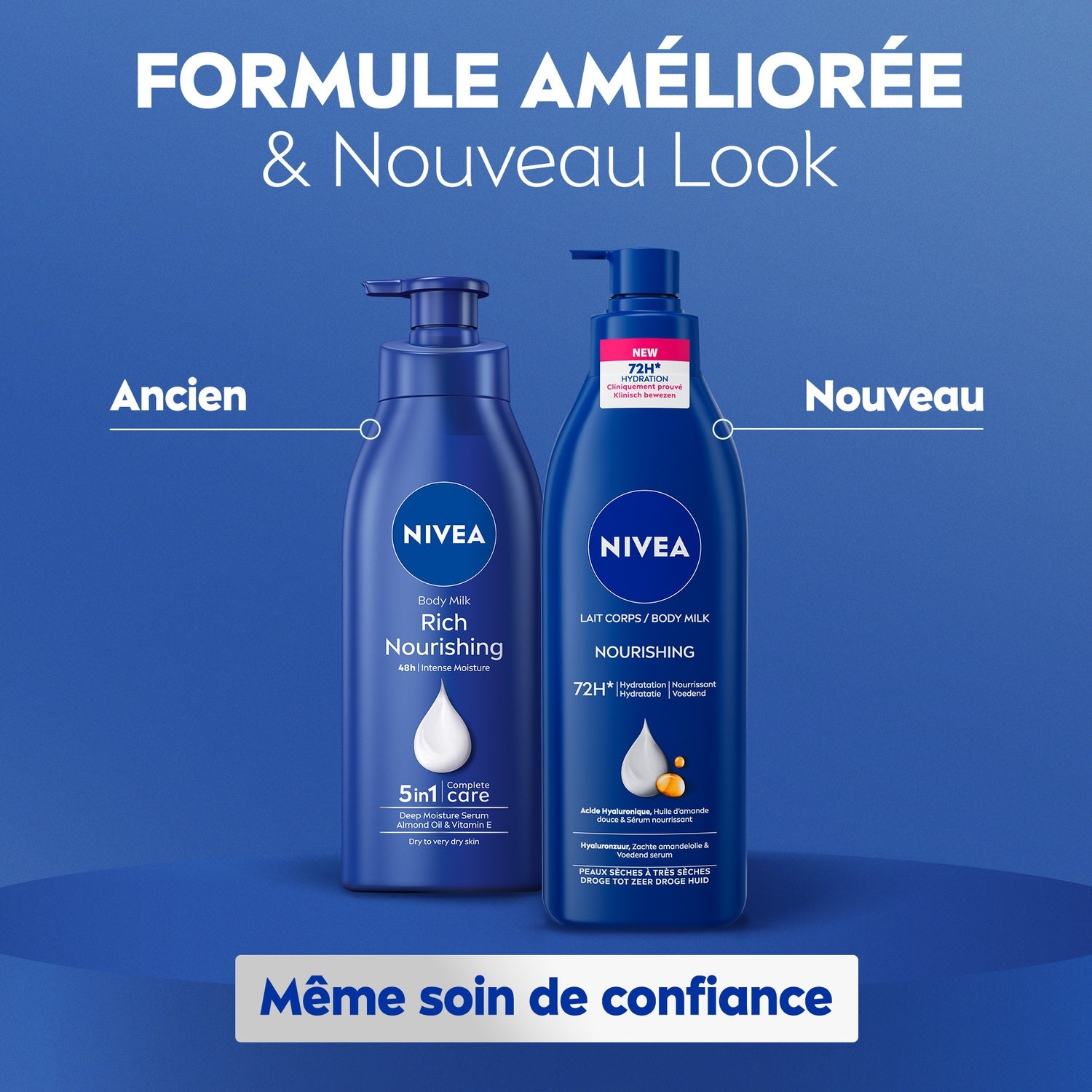 Lait Corps Peau Sèche et Très Sèche Hydratation 72h Huile d'Amande Douce NIVEA 