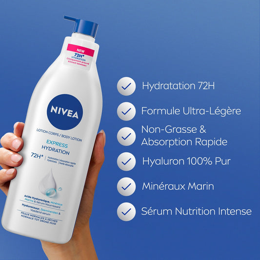 Lait Corps Express Hydratation 72h Acide Hyaluronique Minéraux Marins Sérum Nourrissant NIVEA 