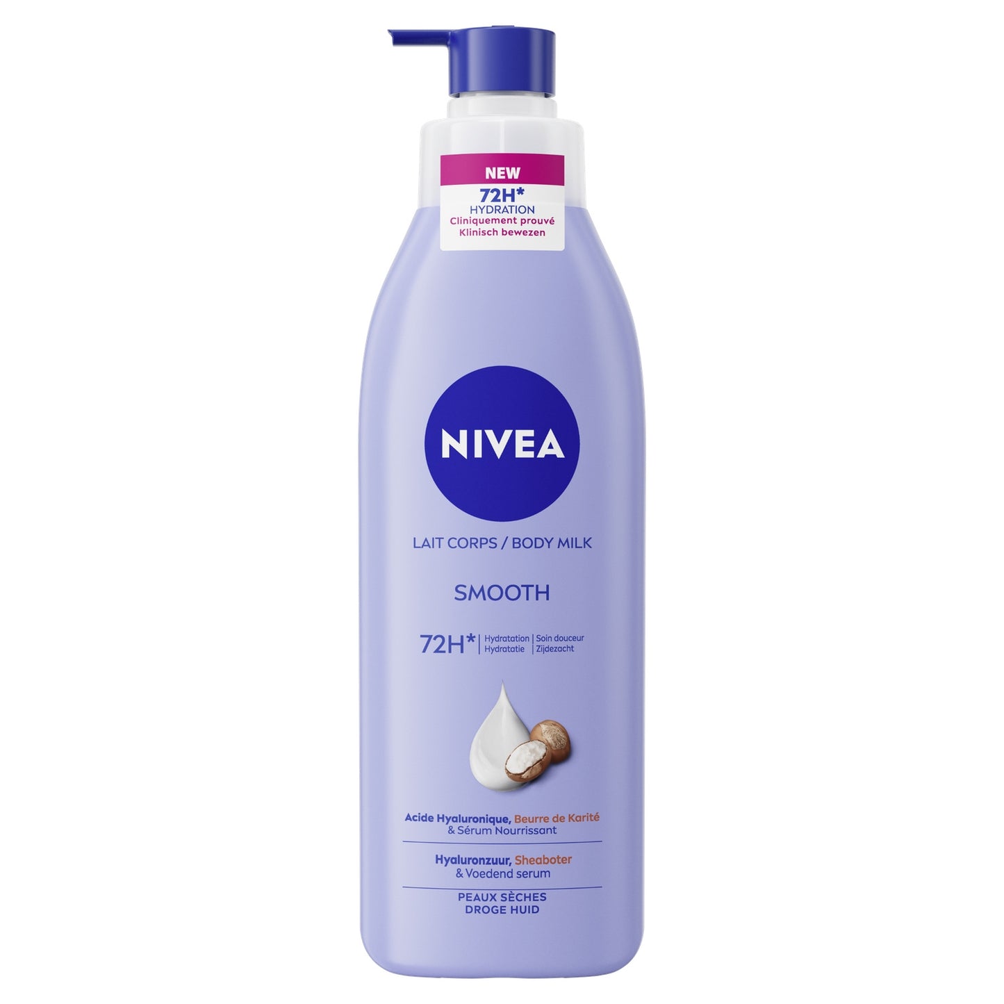 Lait Corps Peau Sèche à Très Sèche 72h Acide Hyaluronique Beurre de Karité et Sérum Nourrissant NIVEA 
