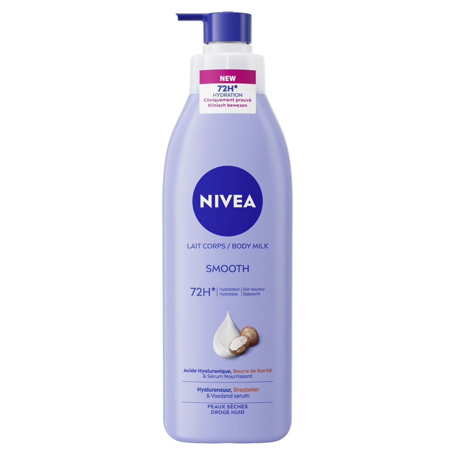 Lait Corps Peau Sèche à Très Sèche 72h Acide Hyaluronique Beurre de Karité et Sérum Nourrissant NIVEA 