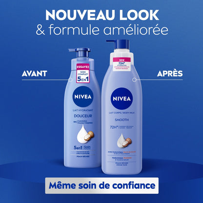 Lait Corps Peau Sèche à Très Sèche 72h Acide Hyaluronique Beurre de Karité et Sérum Nourrissant NIVEA 