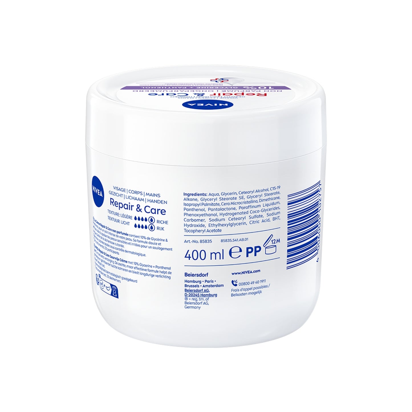 Crème Réparateur et Soin Corps Peau Sèche et Sensible Hydratation 72h NIVEA 
