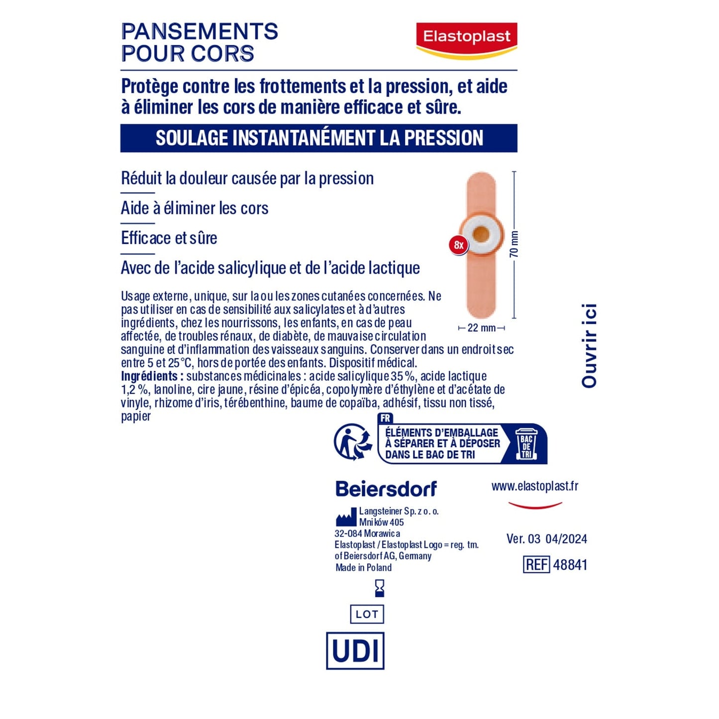 Pansements Cors Protège et Elimine les Cors Acide Salicylique ELASTOPLAST 