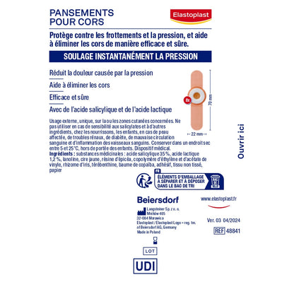 Pansements Cors Protège et Elimine les Cors Acide Salicylique ELASTOPLAST 