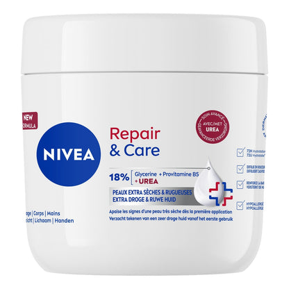 Crème Hydratante Visage Corps Mains Peaux Extra Sèches et Rugueuses Repair & Care NIVEA 
