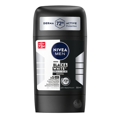 Déodorant Stick stick homme Anti-transpirant 72H Invisible Black & White Original Sans Alcool NIVEA 