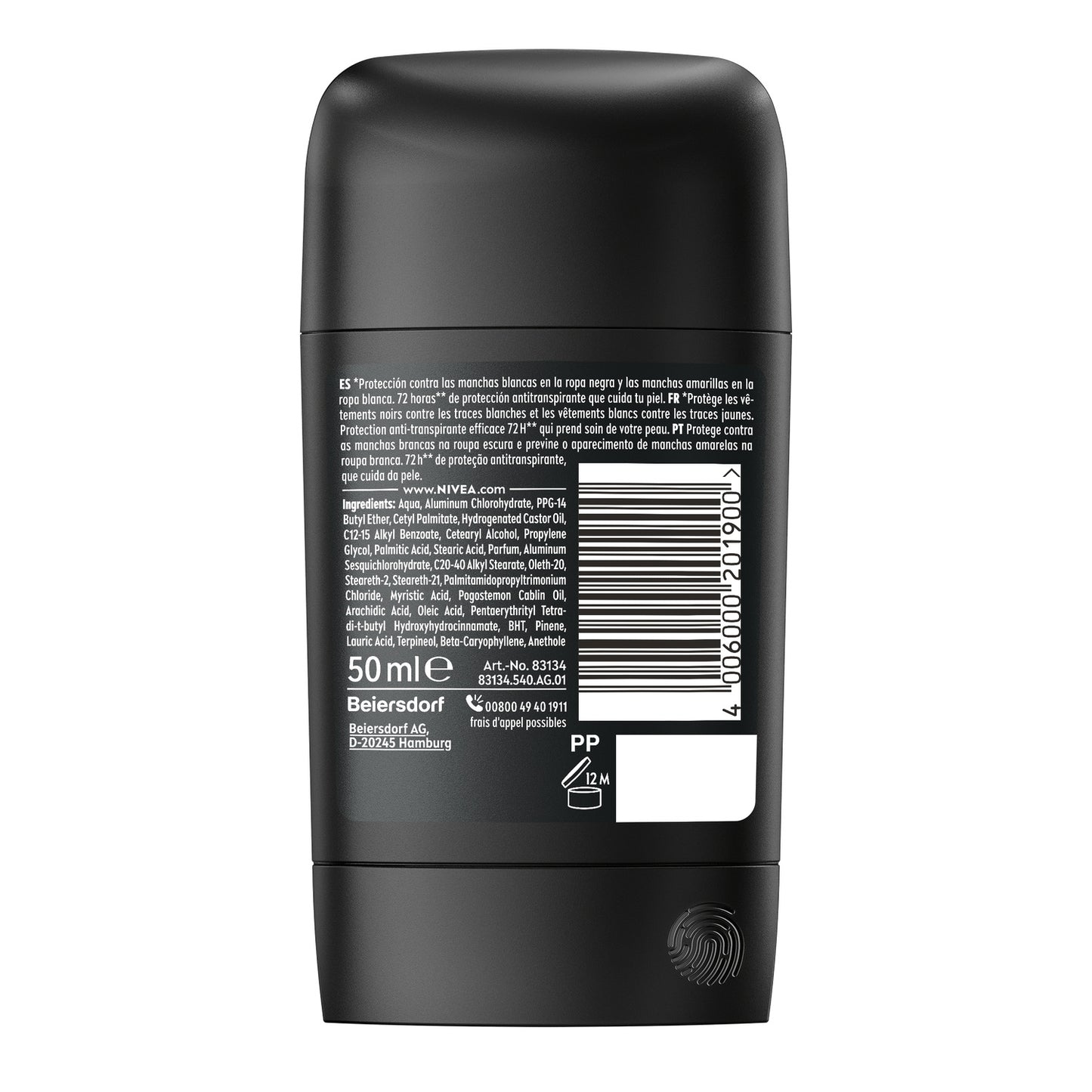 Déodorant Stick stick homme Anti-transpirant 72H Invisible Black & White Original Sans Alcool NIVEA 