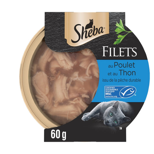 Pâtée pour Chat Adulte Filets Poulet Thon SHEBA la barquette de 60g