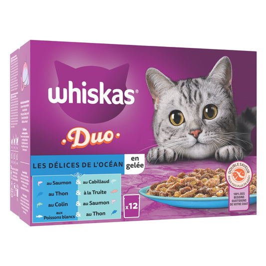 Pâtée pour Chat Adulte en Gelée Sélection Océan WHISKAS la boite de 1,02Kg