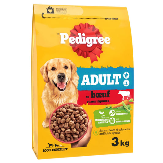 Croquettes pour Chien Adulte Grand +25kg Boeuf Légumes PEDIGREE le sac de 3kg
