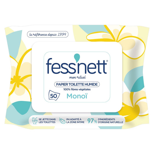 Papier Toilette Humide Monoï 100% Fibres Végétales Mon Rituel FESS'NET le sachet de 50 lingettes