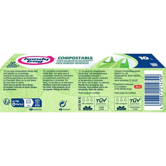 10L 100% Compostable HANDY BAGS Garbage Bag with Handles