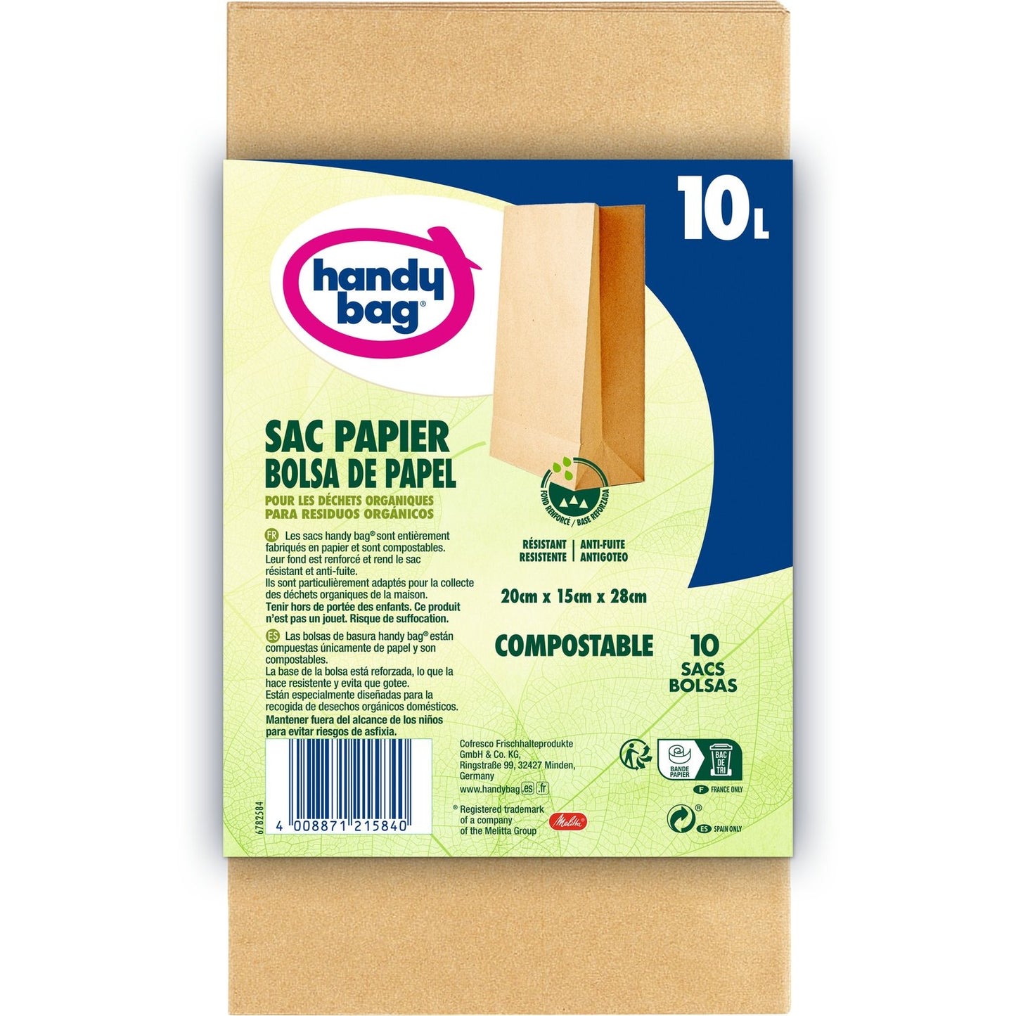 10L 100% Compostable Paper Trash Bag HANDY BAGS