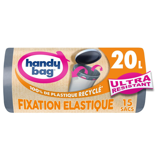 Sac Poubelle Ultra-Résistant 20l à Fixation Élastique HANDY BAGS les 15 sacs