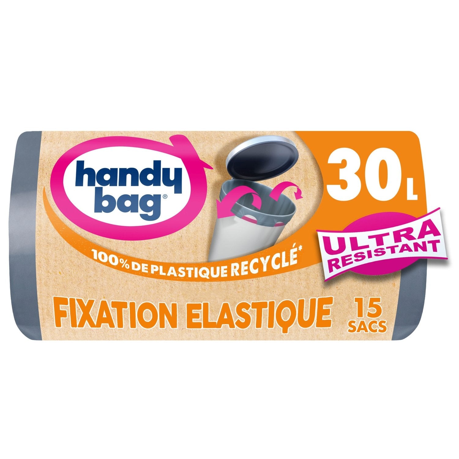 Sac Poubelle Fixation Elastique 30L HANDY BAG les 15 sacs