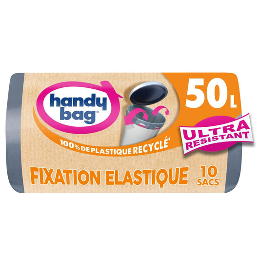 Sac Poubelle Ultra-Résistant 50l à Fixation Élastique HANDY BAGS les 10 sacs