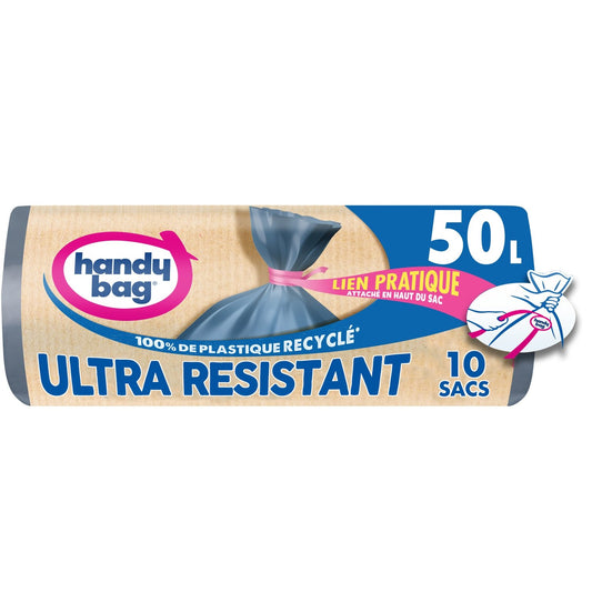 Sac Poubelle Ultra-Résistant 50l avec Liens Pratique HANDY BAGS les 10 sacs
