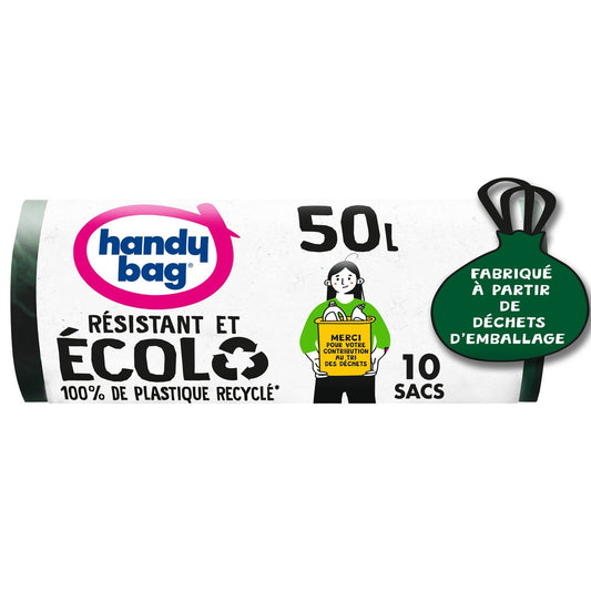 Sac Poubelle Résistant et Ecolo  50l  X10 HANDY BAG le lot de 10 sacs poubelles