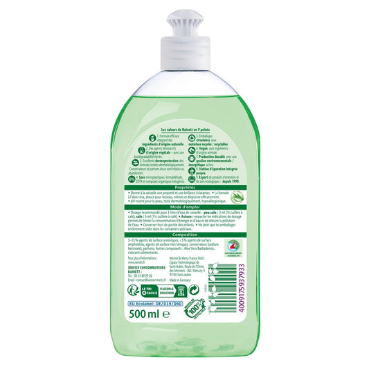 Liquide Vaisselle Aloe Vera Hypoallergénique Peaux Sensibles Écologique RAINETT