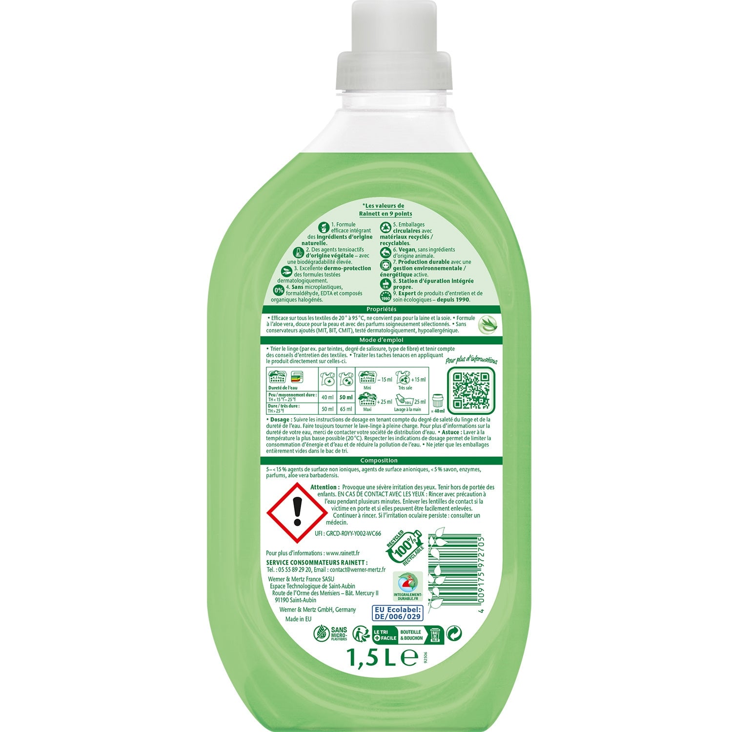 Lessive Liquide Peaux Sensibles Aloe Vera RAINETT 