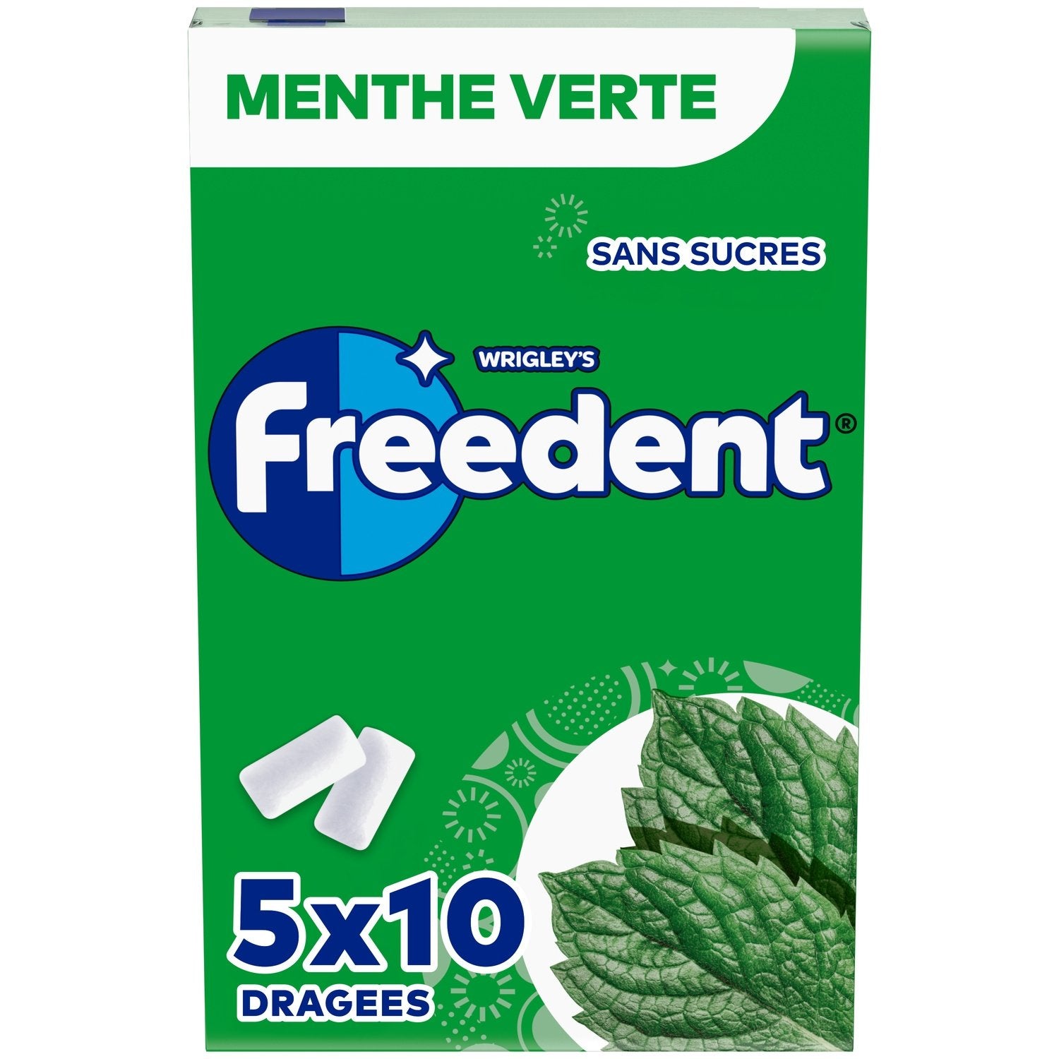 Chewing-Gum Menthe Verte Sans Sucres FREEDENT les 5 paquets de 10 dragées