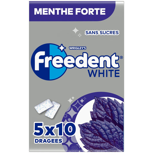 Chewing-Gum Menthe Forte Sans Sucres FREEDENT WHITE les 5 paquets de 10 dragées