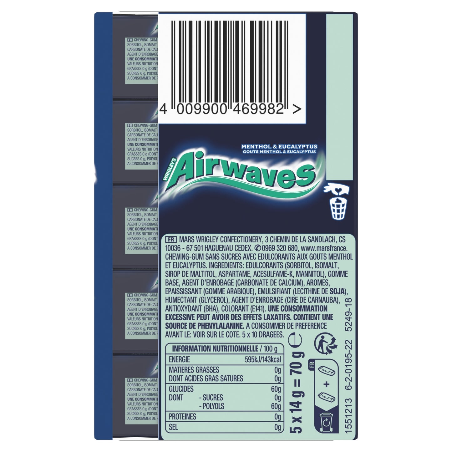Chewing-Gum Menthol Eucalyptus Sans Sucres AIRWAVES