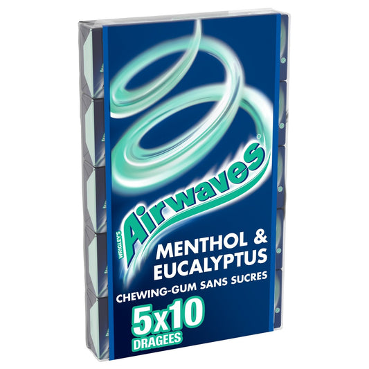 Chewing-Gum Menthol Eucalyptus Sans Sucres AIRWAVES les 5 paquets de 10 dragées