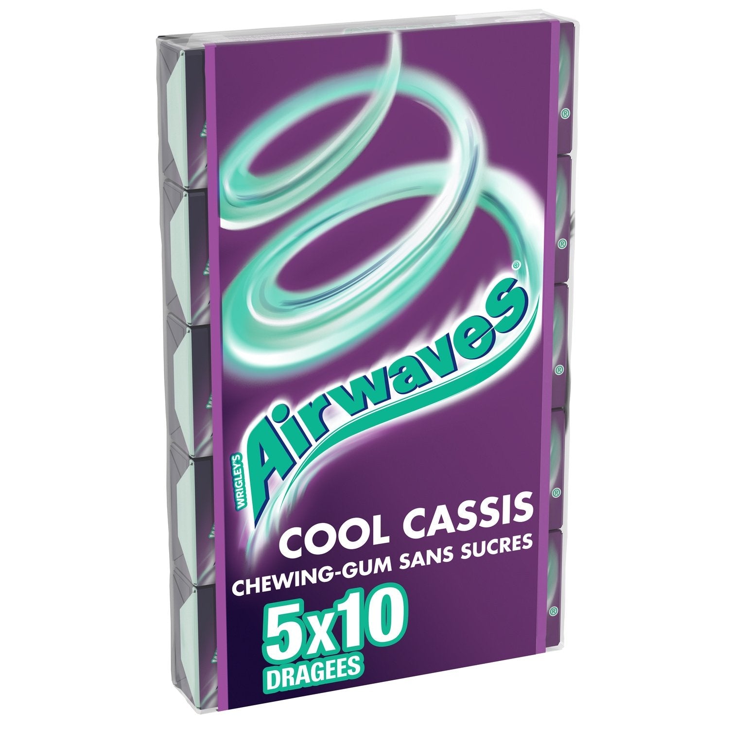 Chewing-Gum Cool Cassis Sans Sucres AIRWAVES les 5 paquets de 10 dragées
