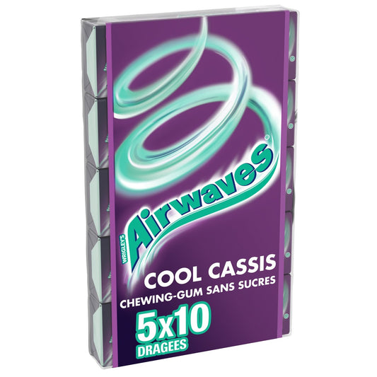Chewing-Gum Cool Cassis Sans Sucres AIRWAVES les 5 paquets de 10 dragées