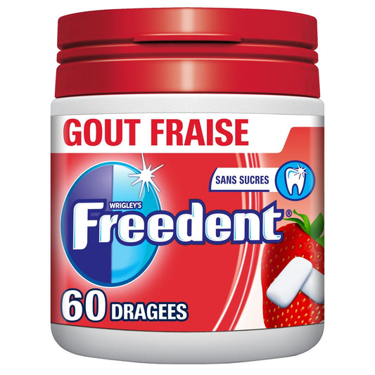 Chewing-Gum Goût Fraise Sans Sucres FREEDENT la boîte de 60 dragées
