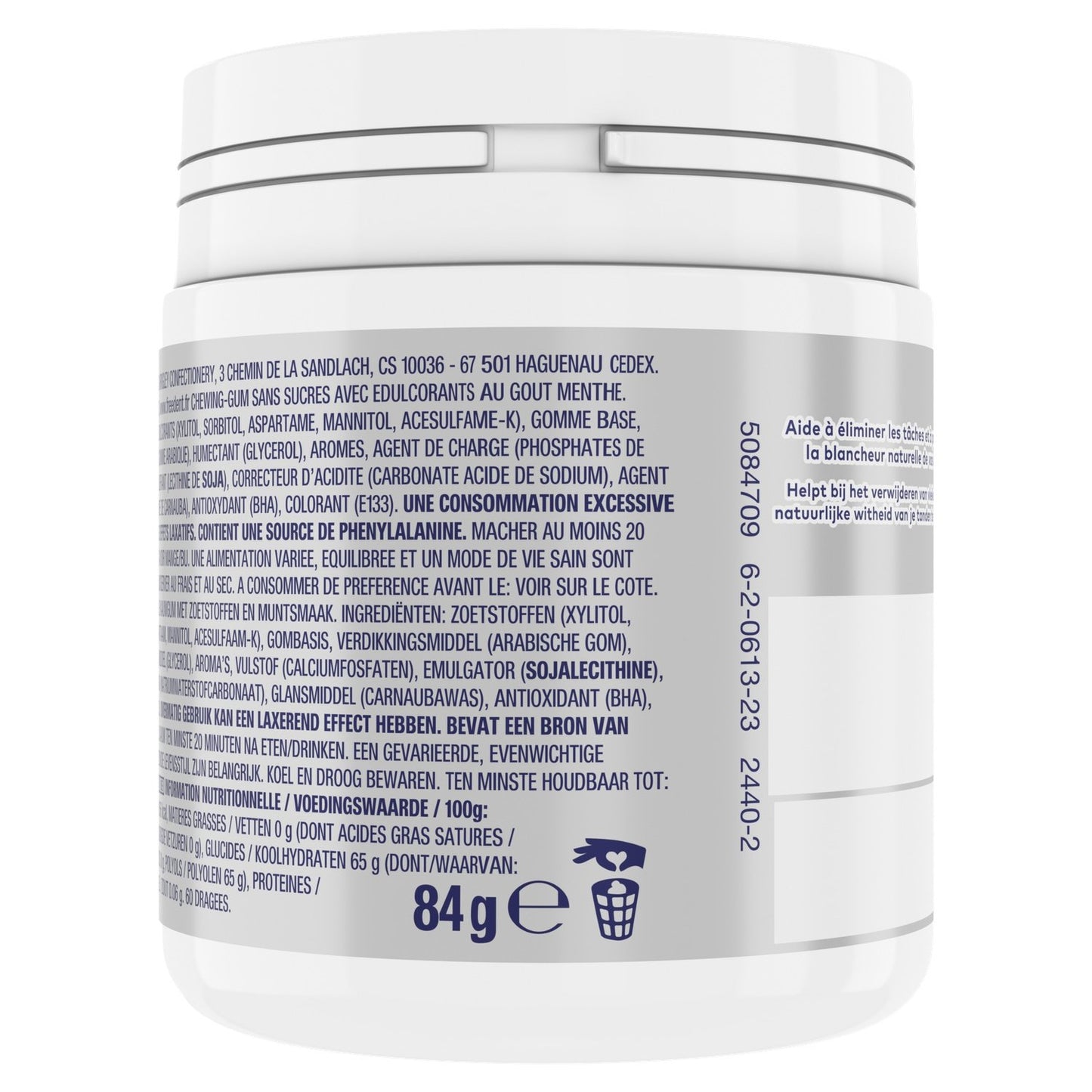 Chewing-Gum Menthe Douce Sans Sucres FREEDENT WHITE