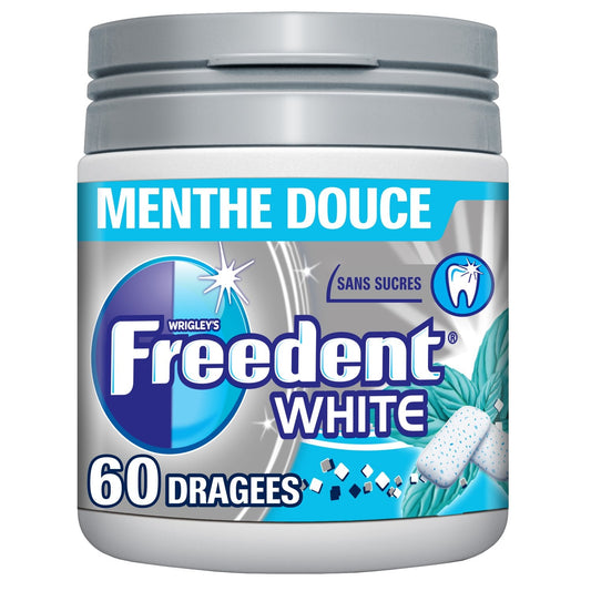 Chewing-Gum Menthe Douce Sans Sucres FREEDENT WHITE la boîte de 60 dragées